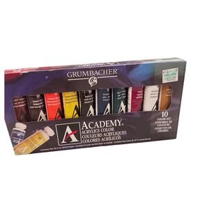 Grumbacher Academy Acrylic Paint Set 10 Color Set  Color Couleurs NOS‎ 2012